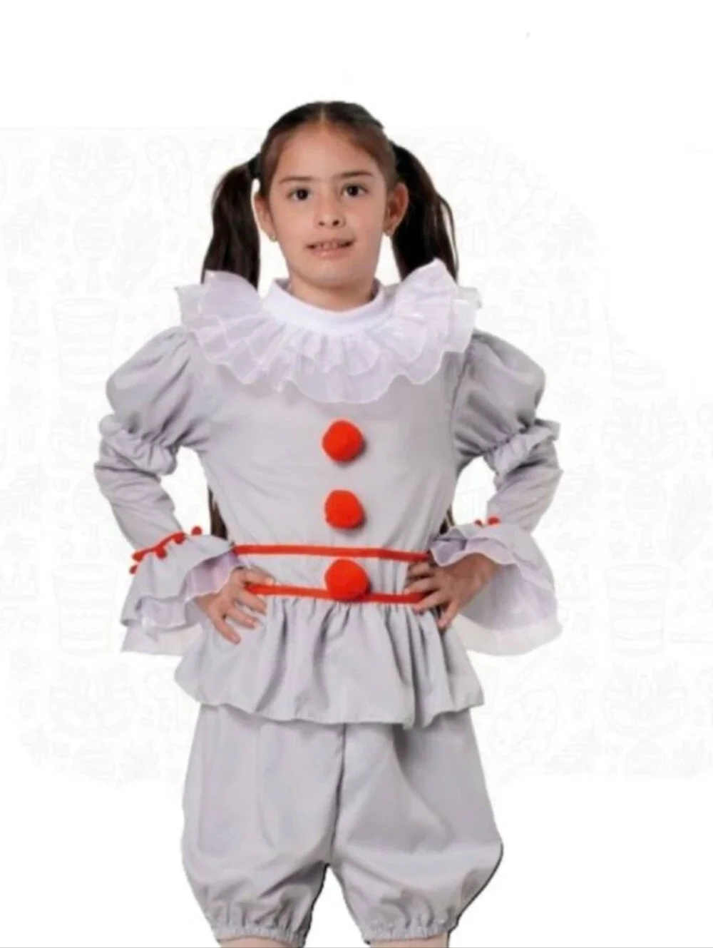Kids Grey and Red Clown Costume with Ruffled Collar